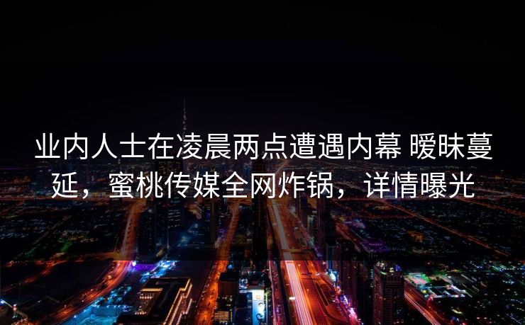 业内人士在凌晨两点遭遇内幕 暧昧蔓延，蜜桃传媒全网炸锅，详情曝光